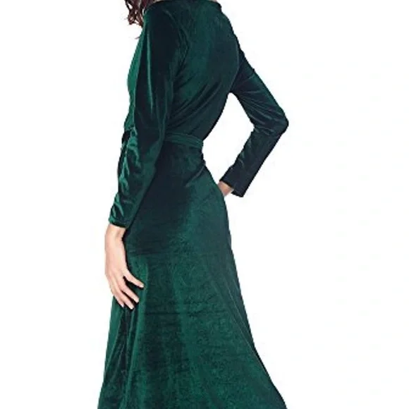 Elegant Velvet Ruffles Faux Wrap V-Neck Dress - Picture 4 of 7